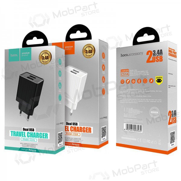 Ladegerät HOCO C51A Prestige power Dual USB (5V 3.4A) (Weiß)