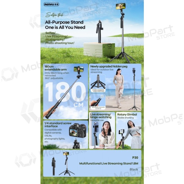 Selfie-Stick Remax P30 1.8m Schwarz