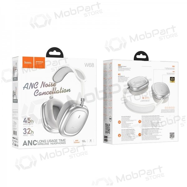 Kabellose Kopfhörer mit Mikrofon Hoco W68 ANC Bluetooth silber