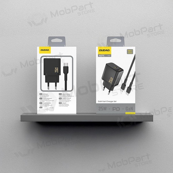 Ladegerät Dudao A27C GaN 25W USB-C + USB-C zu USB-C Kabel 1.0m schwarz
