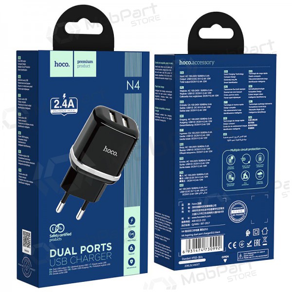 Ladegerät Hoco N4 x 2 USB  jungtimis (2.4A) (Schwarz)