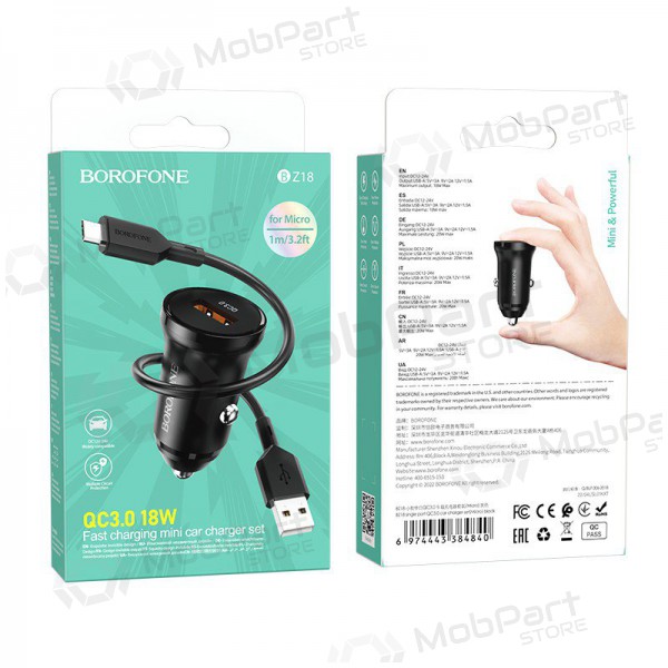 Ladegerät automobilinis Borofone BZ18 Quick Charge 3.0 18W + MicroUSB (Schwarz)