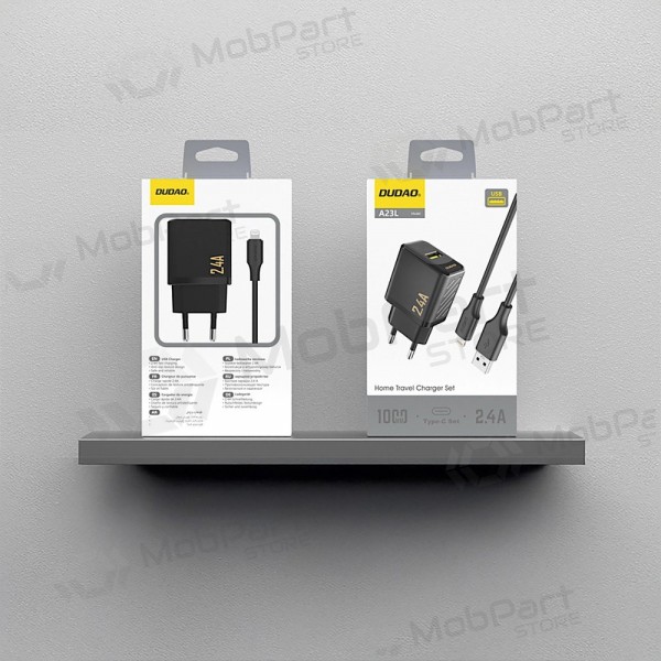 Telefonladegerät Dudao A23L 12 W USB-A mit USB-A zu Lightning Kabel 1 m schwarz