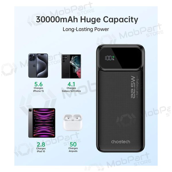 Externe Batterie Power Bank Choetech B730 22.5W 30000mAh Schwarz Externe Batterie Power Bank Choetech B730 22.5W 30000mAh Schwarz
