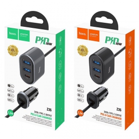 Auto-Ladegerät HOCO Z35 Quick Charge 18W (2xUSB 1xType-C 3A) (Schwarz)