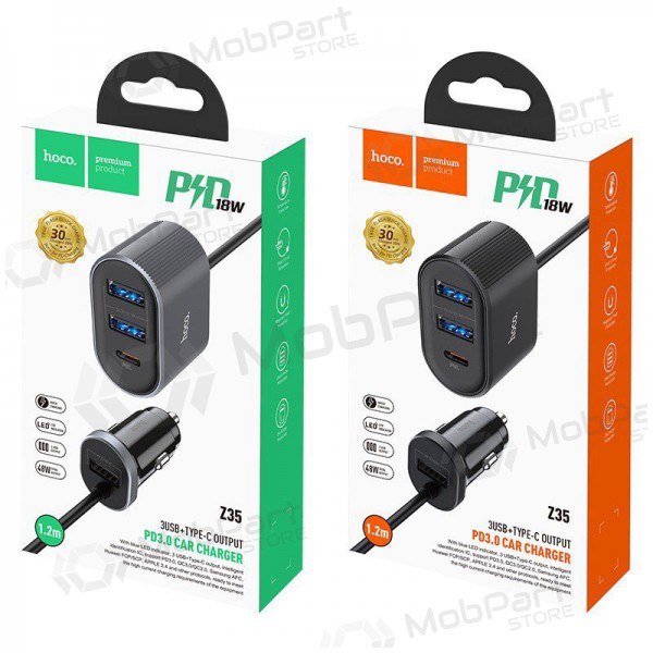 Auto-Ladegerät HOCO Z35 Quick Charge 18W (2xUSB 1xType-C 3A) (Schwarz)