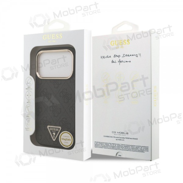 Apple iPhone 18 Pro Max hülle - Guess PU Leather 4G Strass Triangle Logo Gold Frame MagSafe (schwarz)