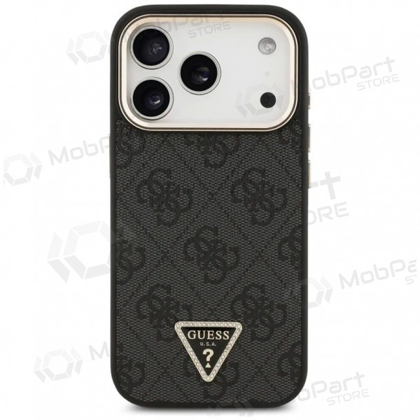 Apple iPhone 17 Pro Max hülle - Guess PU Leather 4G Strass Triangle Logo Gold Frame MagSafe (schwarz)