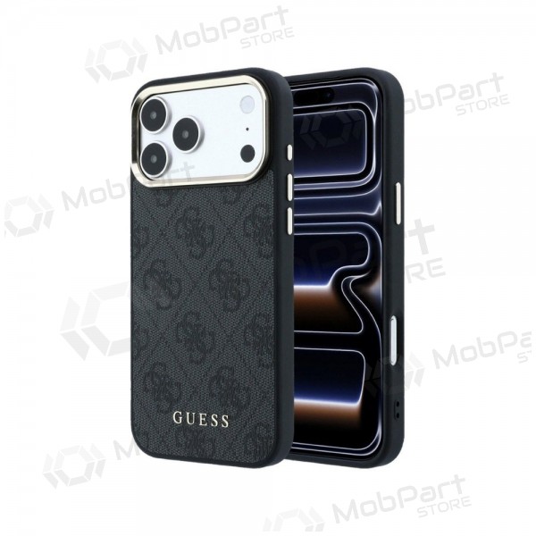 Apple iPhone 18 Pro Hülle - Guess PU Leather 4G Gold Frame MagSafe (schwarz)