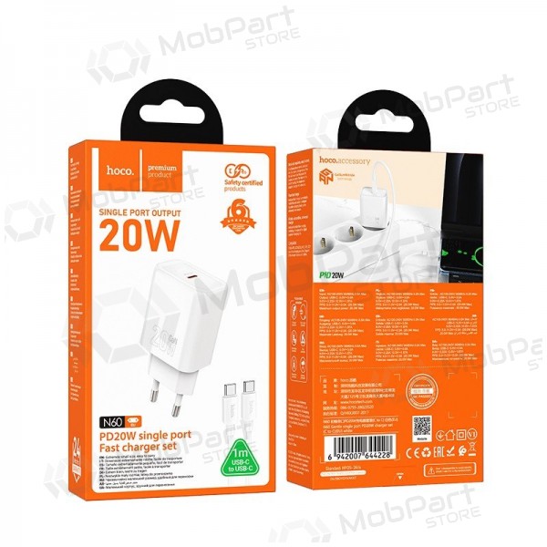 Telefonladegerät Hoco N60 GaN USB-C mit USB-C Kabel 1 m weiß