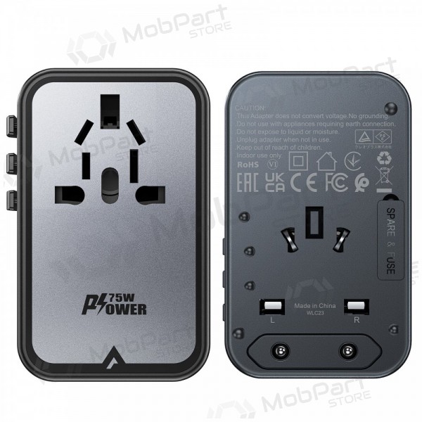 Universal kelioninis Ladegerät Acefast Z1 75W GaN 2xUSB-A/3xUSB-C Schwarz