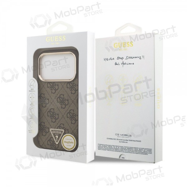 Apple iPhone 18 Pro Max hülle - Guess PU Leather 4G Strass Triangle Logo Gold Frame MagSafe (braun)