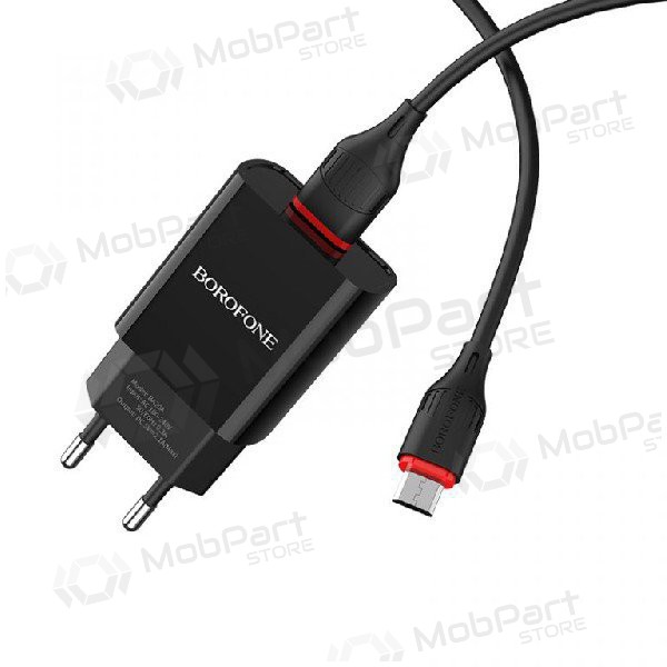 Ladegerät BOROFONE BA20A Sharp USB + microUSB Kabel (5V 2.1A) (Schwarz)