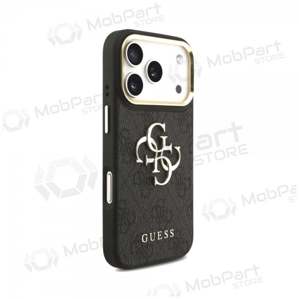 Apple iPhone 18 Pro hülle - Guess PU Leather 4G Metal Logo Gold Frame (schwarz)