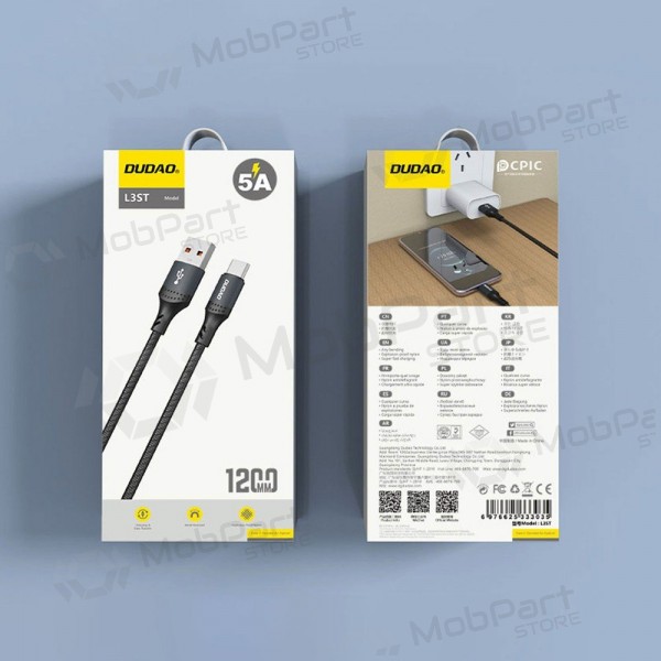 USB-C-Kabel Dudao L3ST USB-A auf USB-C 1.2 m 5 A schwarz