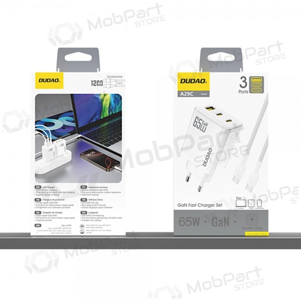 Telefonladegerät Dudao A28PC 45 W GaN 2x USB-C mit USB-C Kabel 1 m schwarz