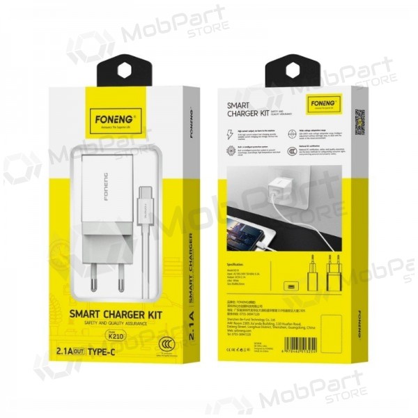 Telefon-Ladegerät Foneng K210 10 W USB-A USB-C weiß.