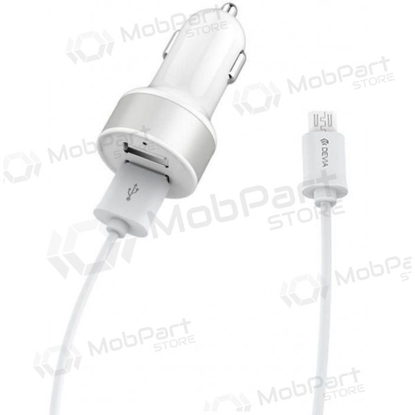 Ladegerät automobilinis Devia Smart x 2 USB (2.4A) + microUSB (Weiß)