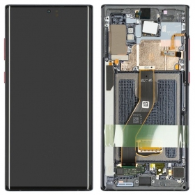 Ekranas Samsung N975 Note 10 Plus/N976 Note 10 Plus 5G su lietimui jautriu stikliuku und rėmeliu Black OLED (real size)