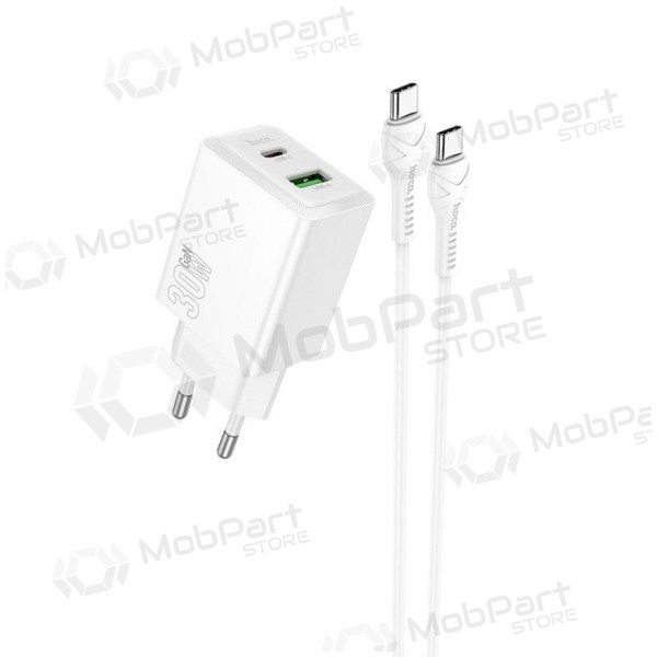 Hoco N71 30 W GaN USB-C + USB-A Telefonladegerät mit 1 m USB-C Kabel, weiß