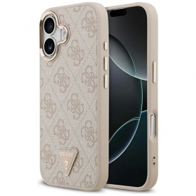 Apple iPhone 17 hülle - Guess PU Leather 4G Strass Triangle Logo Gold Frame MagSafe