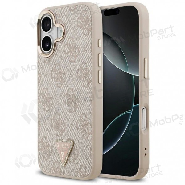 Apple iPhone 17 hülle - Guess PU Leather 4G Strass Triangle Logo Gold Frame MagSafe (rosa)