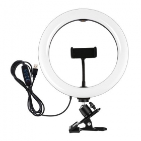 LED žiedinė Lampe 26cm, su telefono laikikliu und spaustuku, USB
