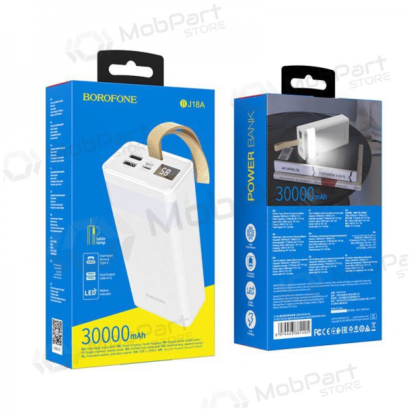 Externe Batterie Power Bank Borofone BJ18A 2xUSB 2A 30000mAh Weiß Externe Batterie Power Bank Borofone BJ18A 2xUSB 2A 30000mAh Weiß