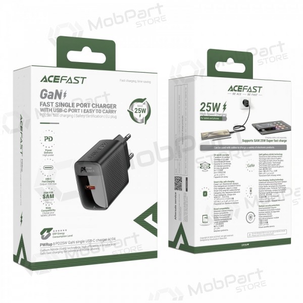 Acefast A104 25 W GaN USB-C Telefonladegerät, schwarz