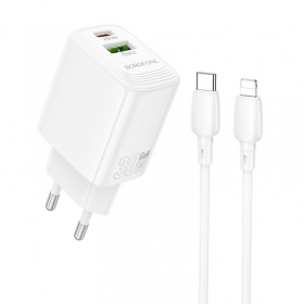 Ladegerät Borofone BN29 30W USB-C/USB-A + USB-C to Lightning cable 1.0m Weiß