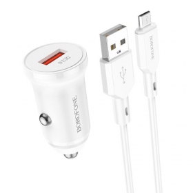 Ladegerät automobilinis Borofone BZ18 Quick Charge 3.0 18W + MicroUSB (Weiß)