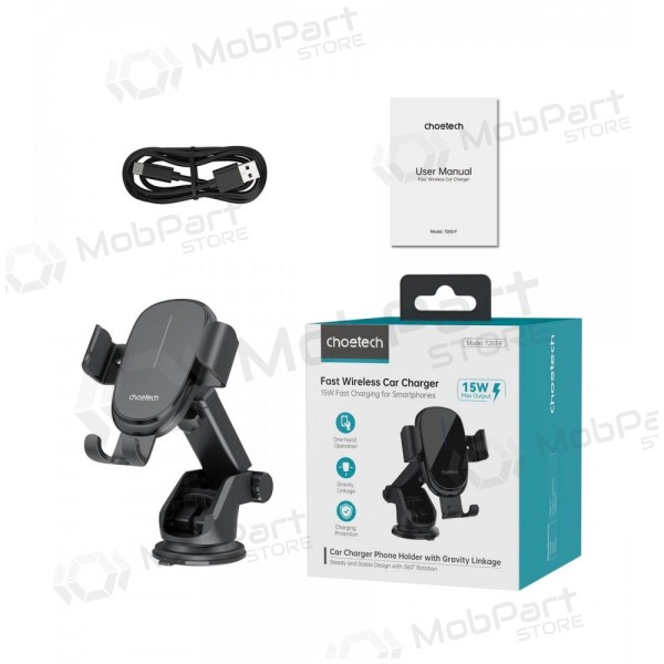 Automobilinis laikiklis-Ladegerät Choetech T203-F 15W Gravity Car Charger Holder Schwarz