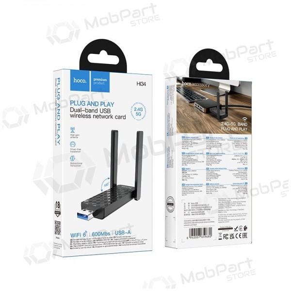 USB-WLAN-Adapter Hoco HI34 USB 3.0 Wi-Fi 6 schwarz