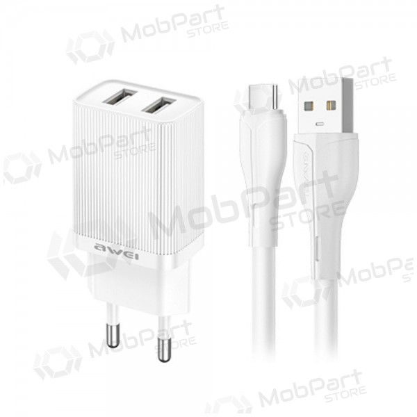 Ladegerät Awei C15T-EU 2xUSB-A 10W + USB to USB-C cable Weiß