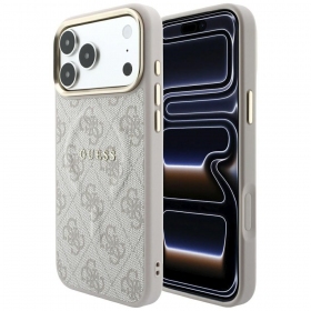 Apple iPhone 18 Pro Max hülle - Guess PU Leather 4G Gold Frame Embossed MagSafe (schwarz)