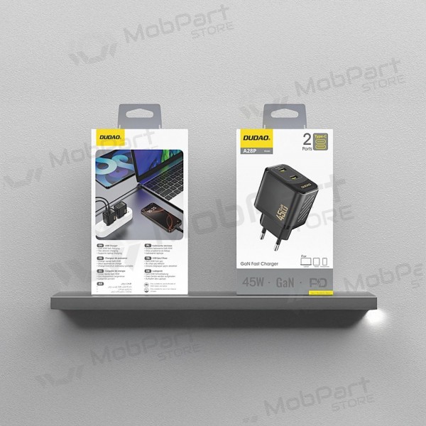Telefonladegerät Dudao A28P 45 W GaN 2x USB-C schwarz