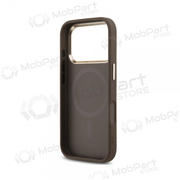 Apple iPhone 18 Pro Max hülle - Guess PU Leather 4G Strass Triangle Logo Gold Frame MagSafe (braun)