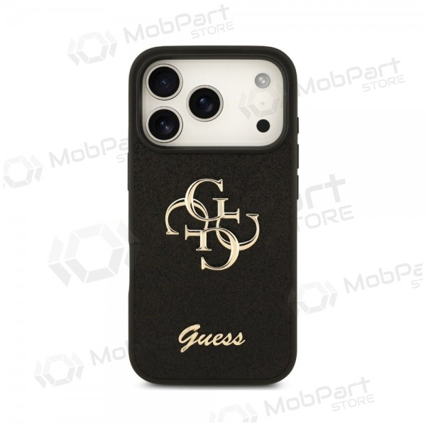 Apple iPhone 18 Pro Max Hülle - Guess PU Fixed Glitter 4G Metal Logo (Schwarz)