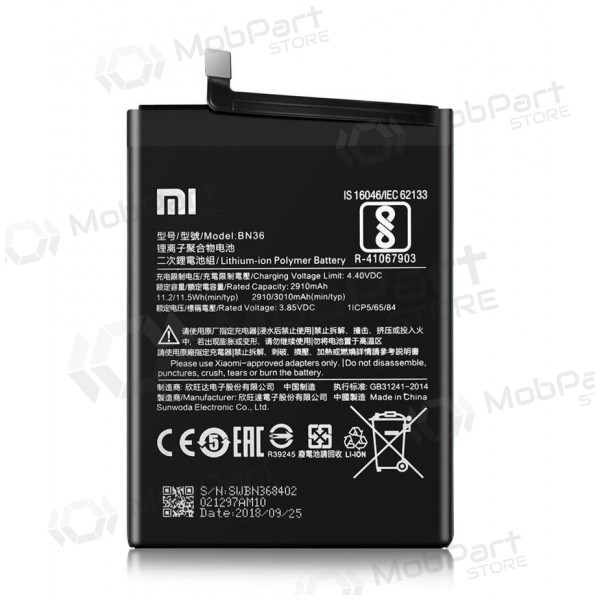 Xiaomi Mi A2 / Mi 6X Batterie, akumuliatorius (BN36) (original) Xiaomi Mi A2 / Mi 6X Batterie, akumuliatorius (BN36) (original)