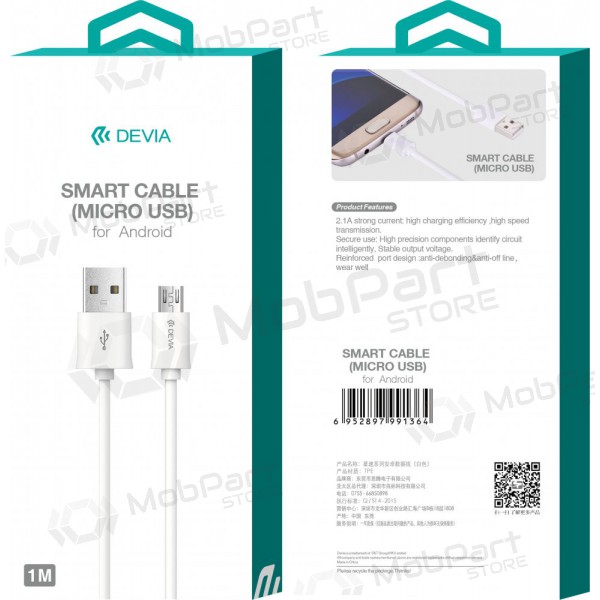 USB Kabel Devia Smart microUSB 1.0m (Weiß)