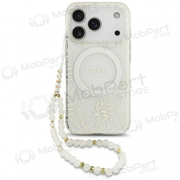 Apple iPhone 18 Pro Max hülle - Guess IML Flowers Allover Strap MagSafe (weiß)