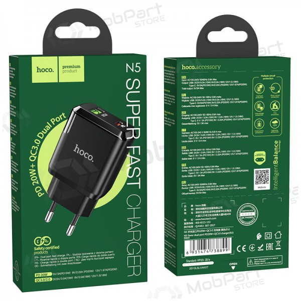 Ladegerät Hoco N5 USB Quick Charge 3.0 + PD 20W (3.1A) (Schwarz)