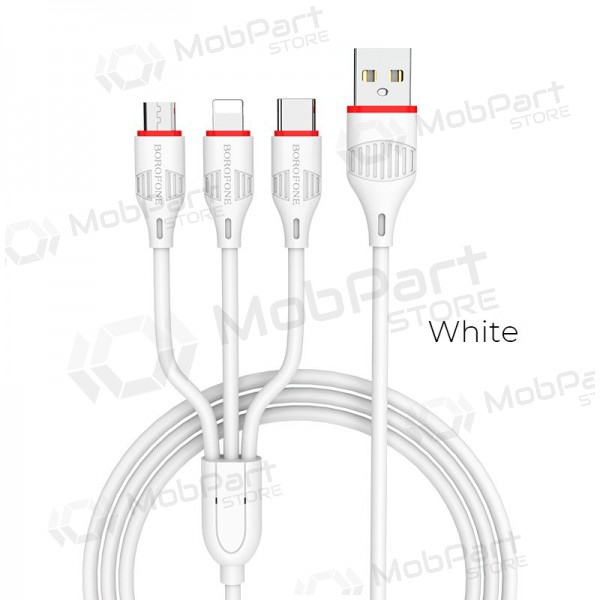 USB Kabel Borofone BX17 3in1 microUSB-Lightning-Type-C (Weiß)