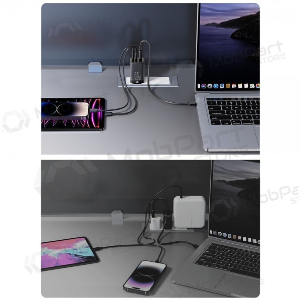 Ladegerät buitinis Joyroom GaN JR-TCG01 2xUSB-C/USB-A 65W + USB-C cable 1.2m Schwarz