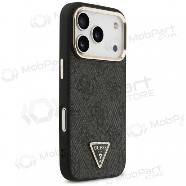 Apple iPhone 17 Pro Max hülle - Guess PU Leather 4G Strass Triangle Logo Gold Frame MagSafe (schwarz)