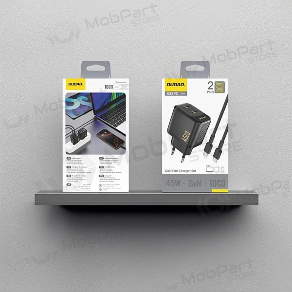 Telefonladegerät Dudao A28PC 45 W GaN 2x USB-C mit USB-C Kabel 1 m schwarz