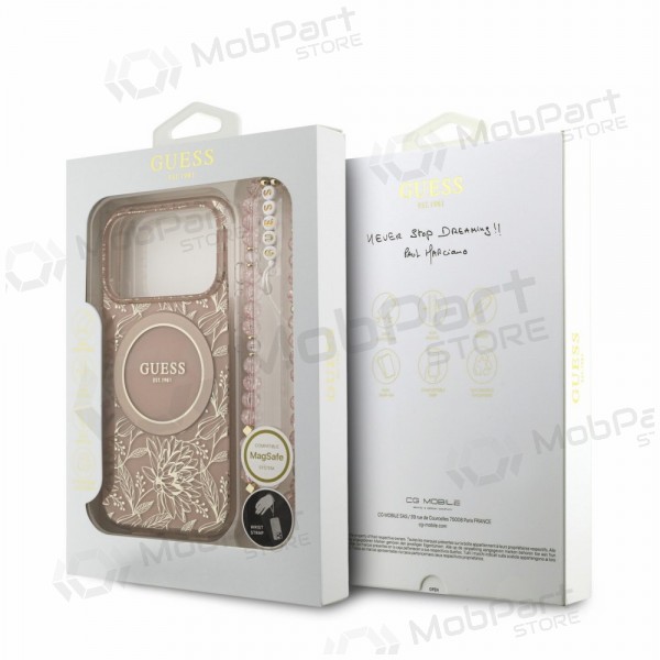 Apple iPhone 18 Pro Max hülle - Guess IML Flowers Allover Strap MagSafe (rosa)