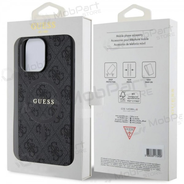 Apple iPhone 15 Pro Max hülle - Guess PU Leather 4G Colored Ring MagSafe (schwarz)