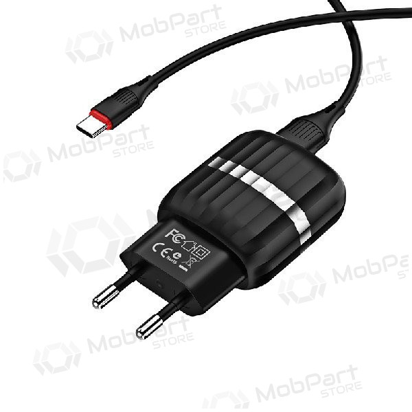 Ladegerät BOROFONE BA24A Vigour Dual USB + Type-C Kabel (5V 2.4A) (Schwarz)