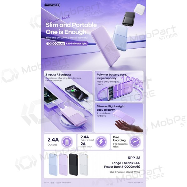 Externe Batterie Power Bank Remax RPP-23 12W 10000mAh Schwarz